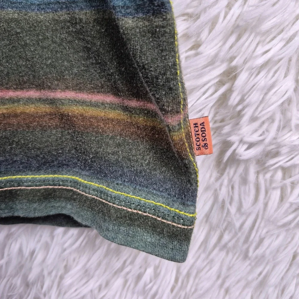 Scotch & Soda Amsterdam Mens Striped Short Sleeve T-Shirt Green Multi Size M